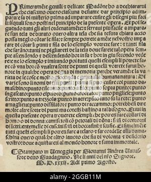Esemplario di Lauori..., page 14 (verso), August 1, 1532. [From a book of needlework designs]. Stock Photo
