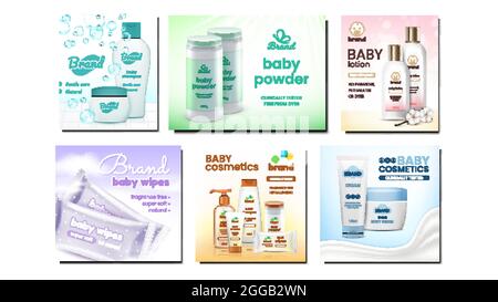 Baby Cosmetics Promotional Posters Set Vector Stock Vector