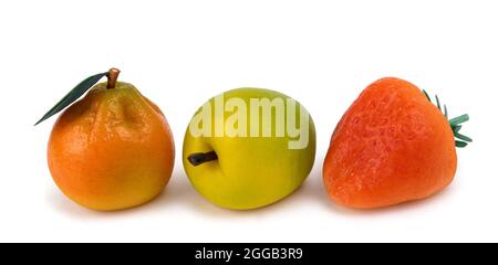 Set of isolated marzipan fruits  isolated on white Stock Photo