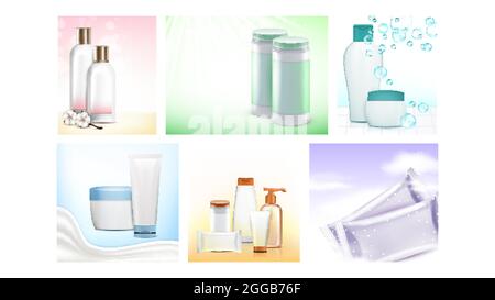Baby Cosmetics Promotional Posters Set Vector Stock Vector