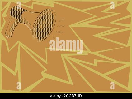 Illustration Of A Loud Megaphone Speaker Making New Announcements. Line Drawing Bullhorn Producing Recent Advertisement. Amplifier Sketch Showing Late Stock Vector