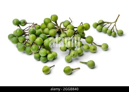 Heap of Thai eggplants close up isolated on white background Stock Photo