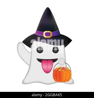 Ghost emoji vector illustration isolated. Halloween ghost emoticon on white background. Stock Vector