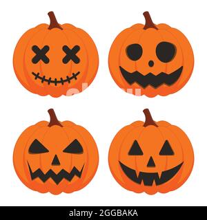 Halloween pumpkin vector set isolated on white background. Scary Jack O Lantern Halloween pumpkin set. Stock Vector