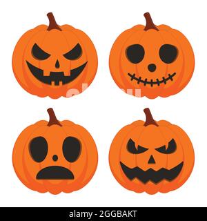Halloween pumpkin vector set isolated on white background. Scary Jack O Lantern Halloween pumpkin set. Stock Vector