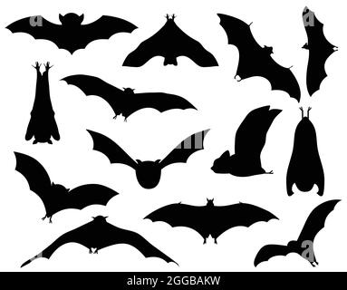 Bat collection vector illustration isolated on white background. Bat silhouette icon set. Stock Vector
