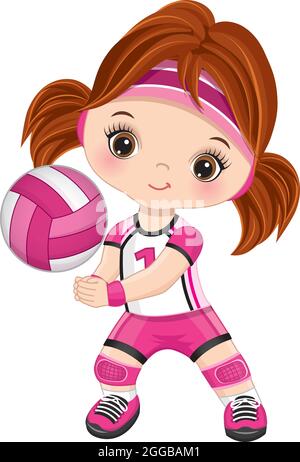 Cute Little Redheaded Girl Playing Soccer. Vector Little Girl with ...