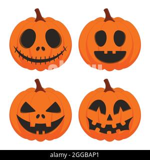 Halloween pumpkin vector set isolated on white background. Scary Jack O Lantern Halloween pumpkin set. Stock Vector