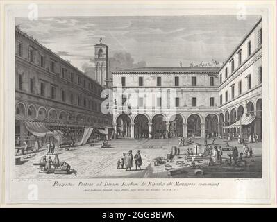 View of the market square near the church of San Giacomo, 1763. Stock Photo