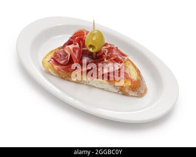 jamon iberico pincho  isolated on white background Stock Photo