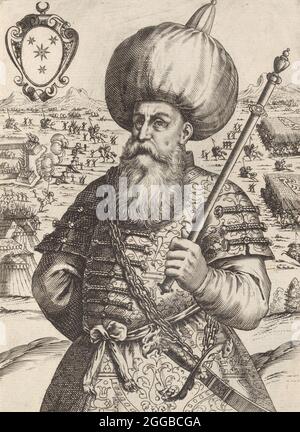 Sinan Bassa, Cap. Generale del'Essercito di Maumet Impe. de Turchi, 1596. [Sinan Pasha, Captain General of the army of Maumet, Emperor of the Turks. From Effigie naturali dei maggior prencipi et piu valorosi capitani di questa età con l'arme loro. [Natural likenesses of the major princes and most valiant captains of this era, together with their arms]. Stock Photo