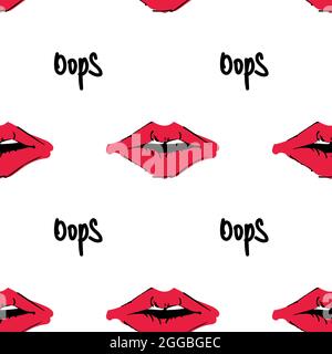 Background with lips and the word oops. Pattern for wrapping paper.  Stock Vector