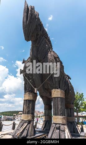 The wooden horse of Troy, the original trojan horse used in the movie Troy, standing in Canakkale shore Stock Photo