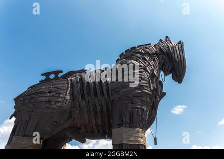 The wooden horse of Troy, the original trojan horse used in the movie Troy, standing in Canakkale shore Stock Photo