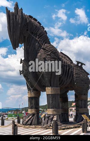 The wooden horse of Troy, the original trojan horse used in the movie Troy, standing in Canakkale shore Stock Photo