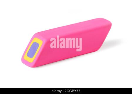Pink student eraser isolated on white background Stock Photo