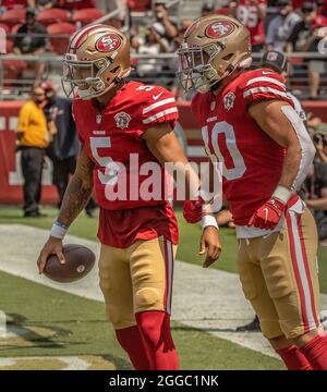 San Francisco 49ers' Josh Hokit waits to run a drill at the NFL