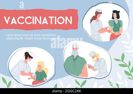 Flat cartoon doctors and patients characters set,vaccination and coronavirus prevention vector illustration concept Stock Vector
