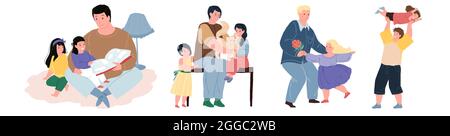 Flat cartoon happy family characters in everyday life scenes,vector illustration concept Stock Vector