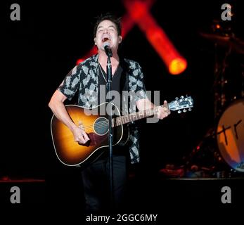 August 10, 2021 - Wilmington, North Carolina; USA - Singer PAT MONAHAN of the band TRAIN  performs live as their 2021 tour makes a stop at the Live Oak Bank Pavilion at Riverfront Park located in Wilmington. Copyright 2021 Jason Moore. (Credit Image: © Jason Moore/ZUMA Press Wire) Stock Photo