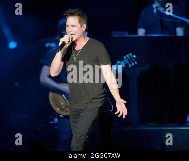 August 10, 2021 - Wilmington, North Carolina; USA - Singer PAT MONAHAN of the band TRAIN  performs live as their 2021 tour makes a stop at the Live Oak Bank Pavilion at Riverfront Park located in Wilmington. Copyright 2021 Jason Moore. (Credit Image: © Jason Moore/ZUMA Press Wire) Stock Photo