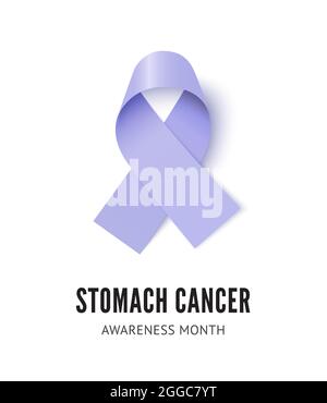 Stomach cancer awareness ribbon vector illustration isolated on white background. Realistic vector violet silk ribbon with loop Stock Vector