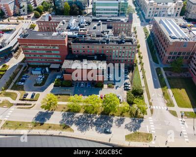 Aerial photograph of the beautiful University of Iowa campus and environs, Iowa City, Iowa, USA. Stock Photo