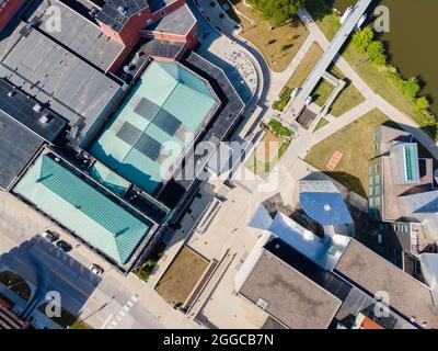 Aerial photograph of the beautiful University of Iowa campus and environs, Iowa City, Iowa, USA. Stock Photo