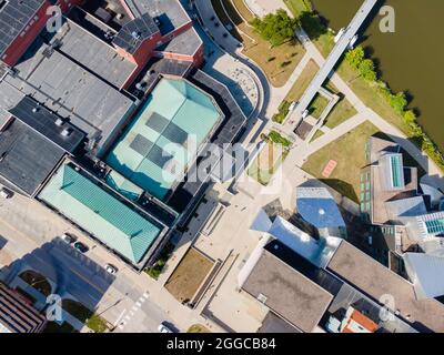Aerial photograph of the beautiful University of Iowa campus and environs, Iowa City, Iowa, USA. Stock Photo