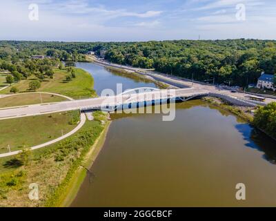 Aerial photograph of the beautiful University of Iowa campus and environs, Iowa City, Iowa, USA. Stock Photo