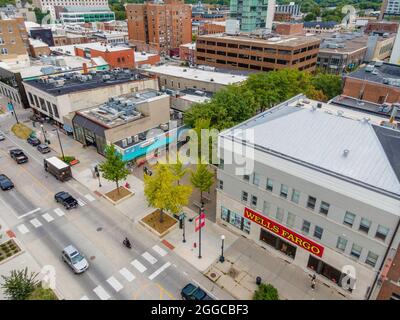 Aerial photograph of the beautiful University of Iowa campus and environs, Iowa City, Iowa, USA. Stock Photo