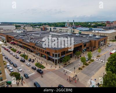Aerial photograph of the beautiful University of Iowa campus and environs, Iowa City, Iowa, USA. Stock Photo