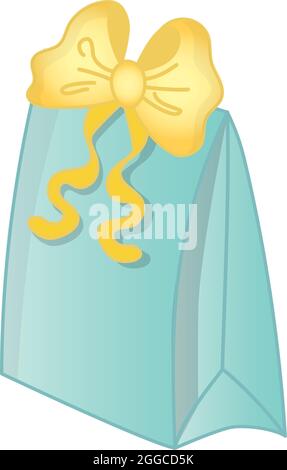 Pastel Turquoise Gift Box Decorated with Yellow Bow. Vector Present Box Stock Vector