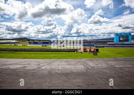 Puebla, Mexico - 19 June, 2021: Autodromo Miguel E. Abed, AIMA, CBMM Niobium Puebla E-Prix. Race traffic at Turn 05. At CBMM Niobium Puebla E-Prix. Stock Photo