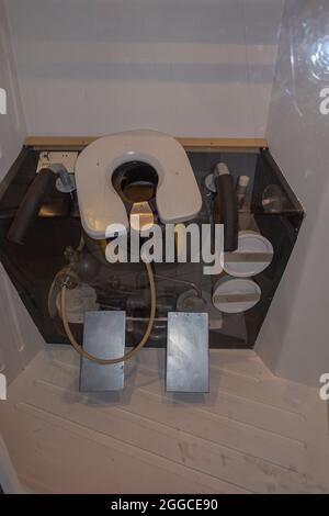Transinne, Wallonia, Belgium - August 10, 2021: Euro Space Center. Toilet contraption in space on display. Stock Photo
