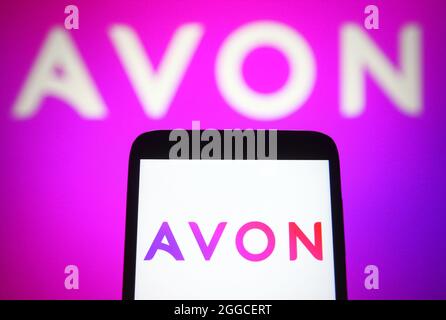 Ukraine. 30th Aug, 2021. In this photo illustration an Avon logo is seen on a smartphone and a pc screen. Credit: SOPA Images Limited/Alamy Live News Stock Photo
