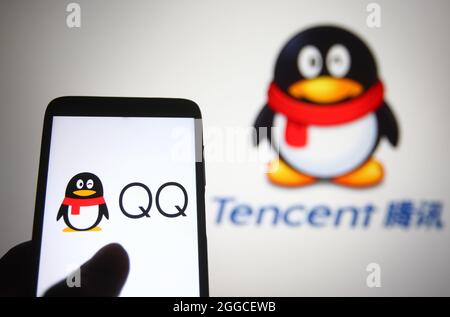 Ukraine. 30th Aug, 2021. In this photo illustration a Tencent QQ logo is seen on a smartphone. Credit: SOPA Images Limited/Alamy Live News Stock Photo