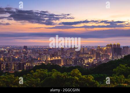 view over taoyuan city from hutou mountain in taiwan at night Stock Photo