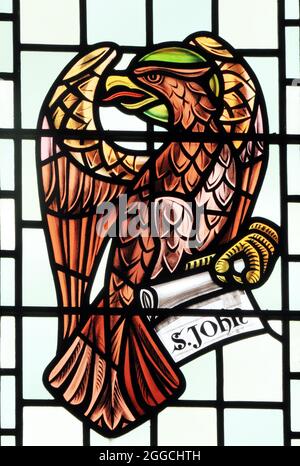 St John, Symbol of Evangelist, Eagle, stained glass, Snettisham, Norfolk, England Stock Photo