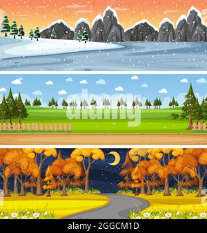 Set of different nature horizontal scenes illustration Stock Vector