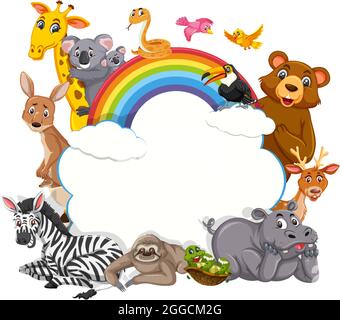 Empty cloud banner with various wild animals illustration Stock Vector ...