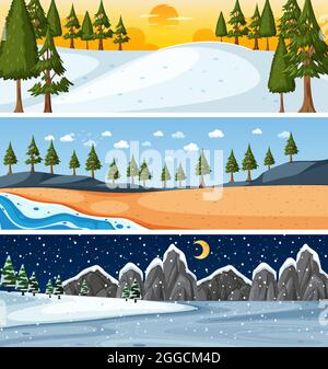 Set of different nature horizontal scenes illustration Stock Vector