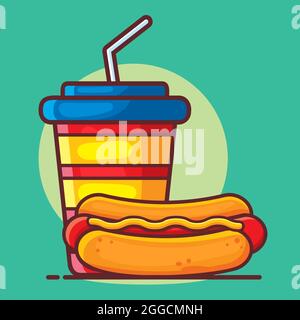 hot dog with drink isolated cartoon vector illustration in flat style Stock Vector