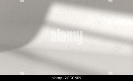 Empty studio with shadow from window. Marble background. Template for product presentation. 3d render. Stock Photo