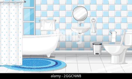 Bathroom interior design with furniture and bathtub illustration Stock Vector