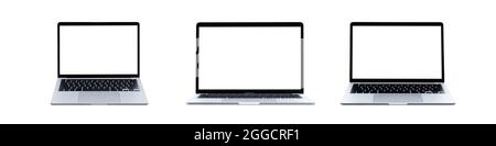 Collection of Laptop computer with blank screen isolated on white background Stock Photo