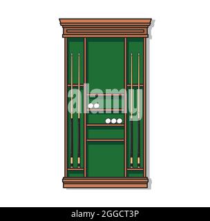 Brown pool cue rack with vector billiards sport game balls and cues ...