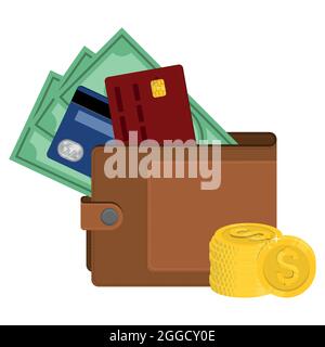 Vector design of wallet with cash and credit card, Wallet with cash and credit card Stock Vector