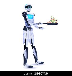 modern robot preparing healthy vegetables salad artificial intelligence technology concept Stock Vector