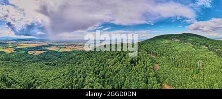 Mountain panorana. Aerial view of Sleza mountain near Wroclaw in poland. Nature background Stock Photo